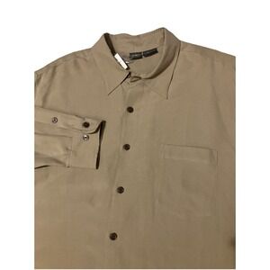 Folio New York Silk L Long Sleeve Casual Button Shirt Khaki Beige NWT